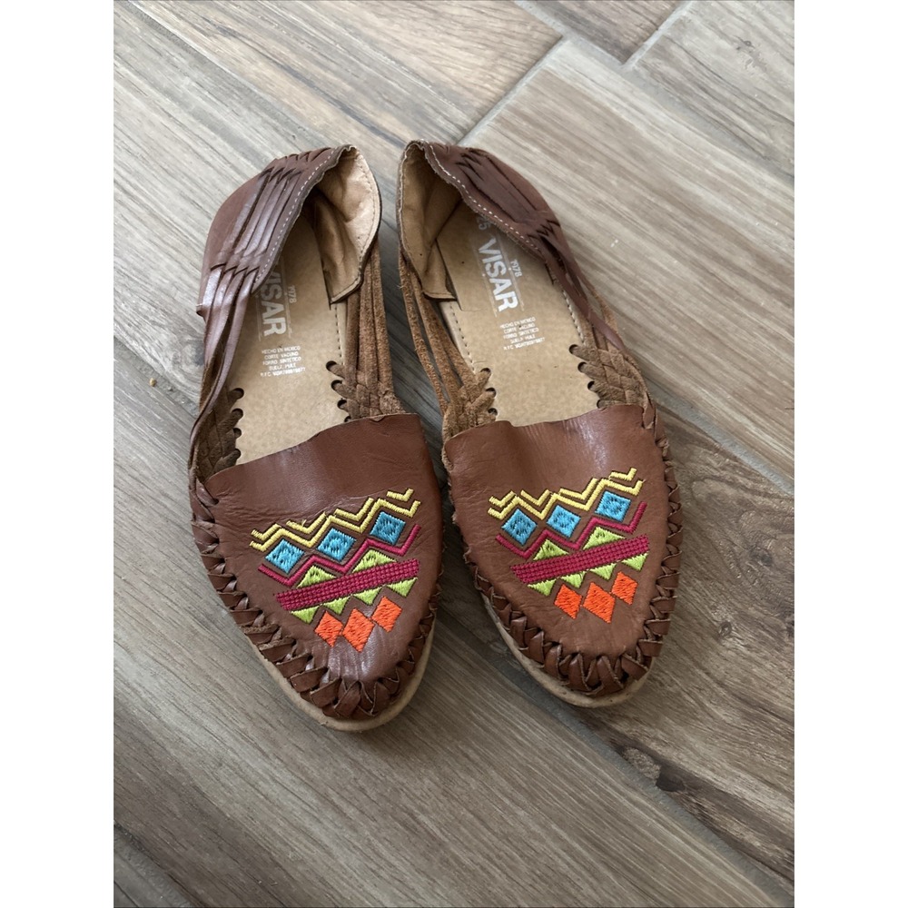 VISAR Floral Embroidered Genuine Leather Woven Sandals Women 8 Brown Closed Toe